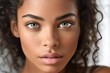 Close-up view of  Black woman face with beautiful eyes, beauty services concept, ai generative