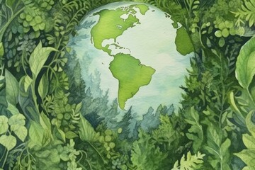  Abstract illustration of green eco planet. Climate change concept. AI generated, human enhanced