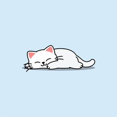 Lazy white cat sleeping cartoon, vector illustration