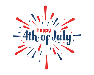 Wall Mural - Happy 4th of July Independence day banner vector graphic. With national flag colors blue and red, stars and firework elements and calligraphic text