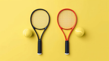 tennis rackets with balls on a colored background. Generative AI 