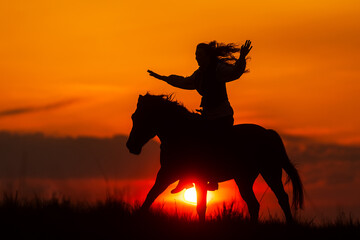 Wall Mural - silhouette of a woman riding a horse