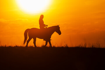 Wall Mural - silhouette of a woman riding a horse