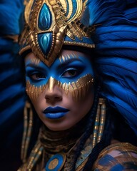 
Blue and gold face paint on a woman, venetian carnival mask