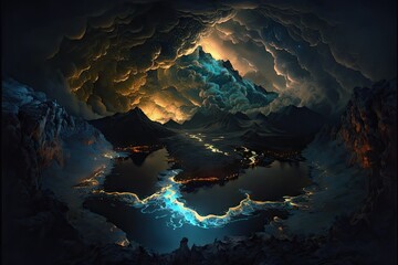 Wall Mural - night landscape view from sky beautiful night sky stars dark majestic. generative ai aig15.