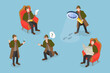 3D Isometric Flat Vector Set of Inspector Holmes Characters, Private Investigator
