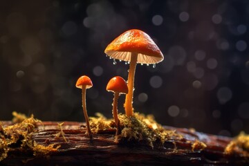 Portrait macro forest mushroom with light exposure AI Generative