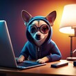 dog with glasses and laptop