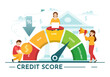 © denayune - Credit Score Vector Illustration with Loan Arrow Gauge Speedometer Indicator from Poor to Good Rate in Flat Cartoon Hand Drawn Templates