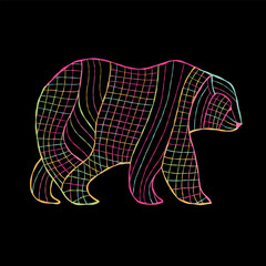 Canvas Print - Bear character with stripe and plaid abstract ornament isolated on black