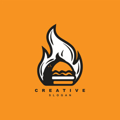 Wall Mural - Vintage retro fire hot burger logo design for your brand or business