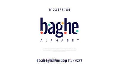Wall Mural - Baghe abstract digital technology logo font alphabet. Minimal modern urban fonts for logo, brand etc. Typography typeface uppercase lowercase and number. vector illustration