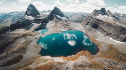 Wall Mural - view from the top of the mountain at a blue lake Generative AI