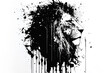 Image painting of a lion head drawing using a brush and black ink on white background. Wildlife animals. Illustration, Generative AI.