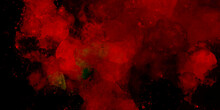 Red Wall Grunge Texture Hand Painted Watercolor Horror Texture Background. Red Splatter And Black Watercolor Background Abstract Texture With Color Splash Design.	