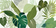 summer background watercolor arrangements with leaves. Botanical illustration minimal style.