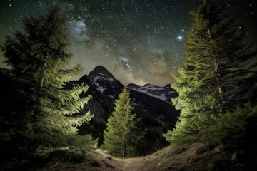 Canvas Print - serene forest landscape under a starry night sky Generative AI