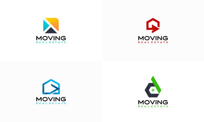 Sticker - set of house mover logo template design vector, real estate logo symbol template
