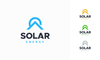 Wall Mural - solar energy logo designs concept vector, solar energy with roof logo template