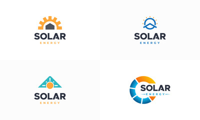 Wall Mural - set of solar energy logo designs concept vector, solar energy with roof logo template
