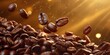 Coffee beans with water drop background. Generative Ai