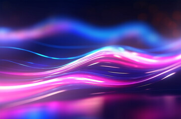 Futuristic abstract background glowing neon light, moving high speed wave lines with curves and bokeh lights. Sci-fi and Data transfer concept wallpaper background, generative ai