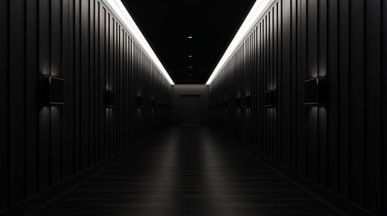 Wall Mural - Black wall of long corridor abstract dark background, Generative Ai