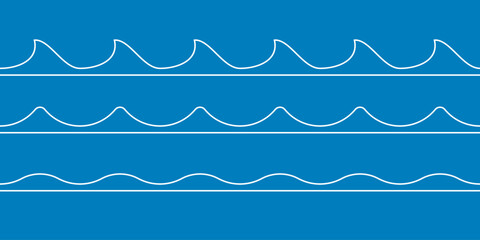 Wall Mural - Wave set. Seamless water waves pattern with abstract line shapes. Sea, ocean, river symbol. Vector illustration.