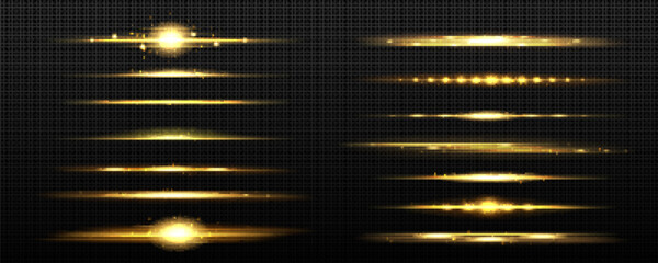 realistic set of golden light lines isolated on transparent background. vector illustration of yello