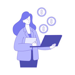 Poster - Woman with Laptop Analyzing Financial Profit Growth and Evaluating Revenue and Expense Vector Illustration