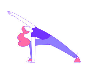 Poster - Young Woman Practicing Yoga Asana or Pose Stretching Body Vector Illustration