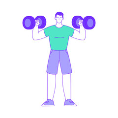 Sticker - Young Male Lifting Heavy Dumbbell Doing Intensive Body Training and Sport Workout Vector Illustration