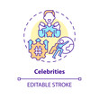 Celebrities concept icon. Famous people. Trend setter. Public relation. Opinion leader. Social media. Brand promotion abstract idea thin line illustration. Isolated outline drawing. Editable stroke