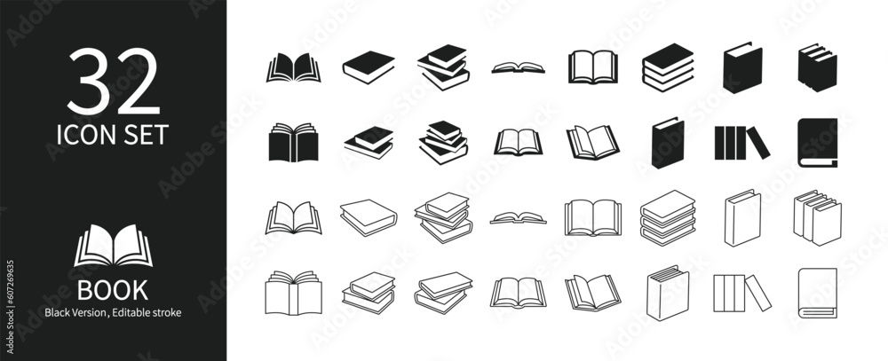 Set of book icons in various shapes Stock Vector | Adobe Stock