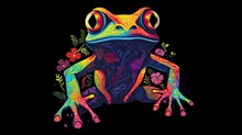 Animal Silhouette Frog , T-shirt Design. A Beautiful Colorful And Wonderful Creation. Isolated Black Background. Generative AI