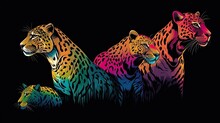 Animal Silhouette Jaguar , T-shirt Design. A Beautiful Colorful And Wonderful Creation. Isolated Black Background. Generative AI