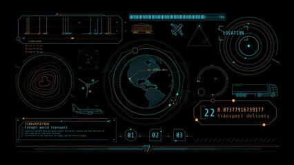 Wall Mural - infographic animation on alpha channel about freight transportation.