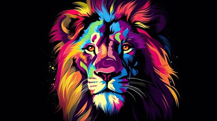 Animal silhouette lion , t-shirt design. A beautiful colorful and wonderful creation. Isolated black background. Generative AI