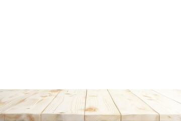 Light wooden table top isolated on white or transparent background, PNG. Products presentation concept