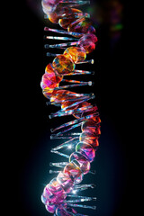 Poster -  An artistic representation of a DNA helix composed of delicate glass strands, emphasizing the fragility and interconnectedness of life's building blocks.  Generative AI technology.