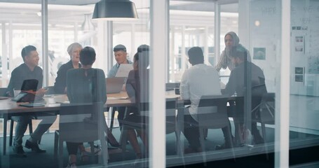 Aufkleber - Planning, meeting and business people in a boardroom for collaboration and strategy in a seminar. Diversity, teamwork and a group of employees speaking in an office for ideas, training or a workshop