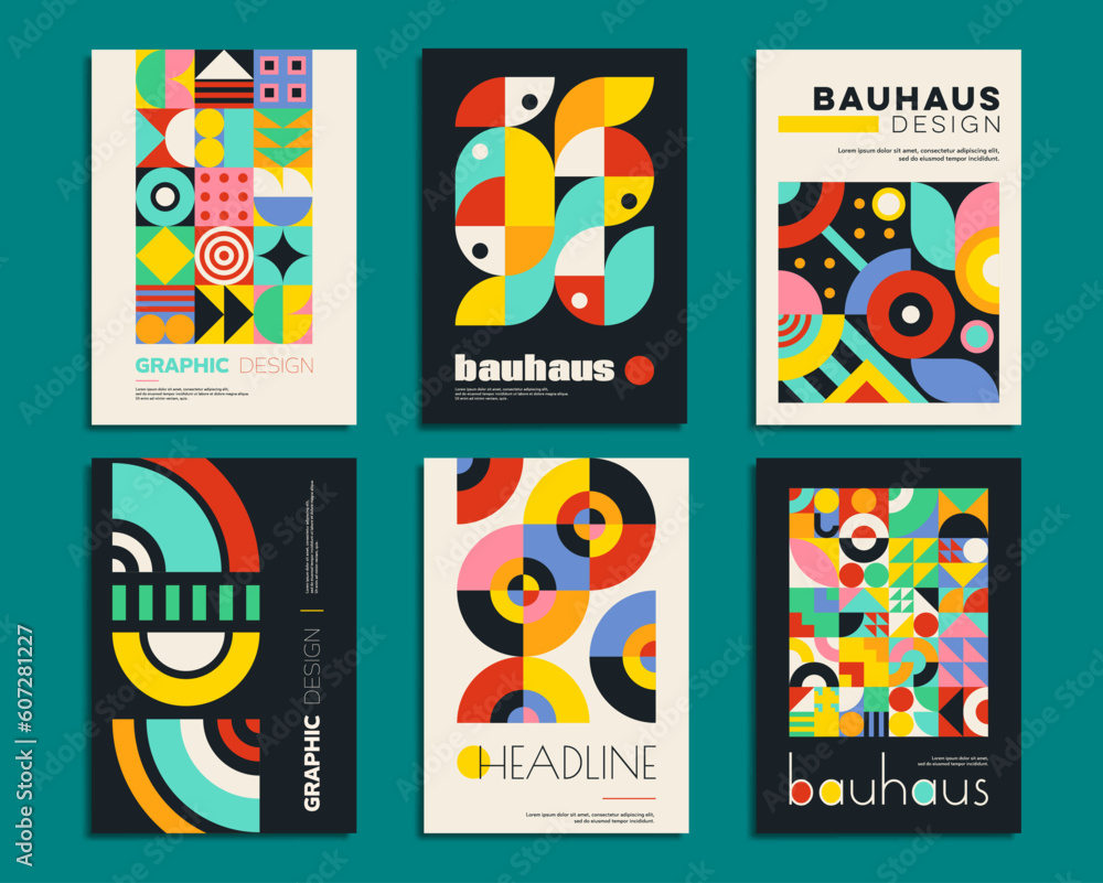 Bauhaus posters with geometric abstract patterns, minimal modern covers ...