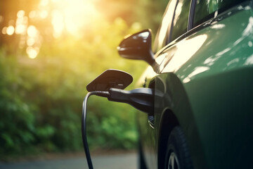 Concept of EV charger station application graphic of electric car charging. Generative AI.