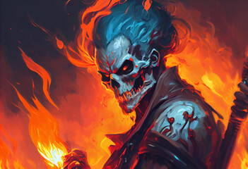 Wall Mural - illustration painting of horror character of demon skeleton. Generate Ai.