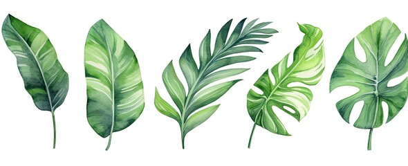set of tropical leaves and flowers isolated on white background. highly detailed plant collection. g