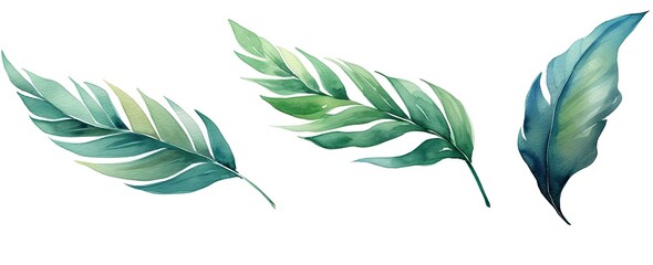 Set of tropical leaves and flowers isolated on white background. Highly detailed plant collection. Generative AI