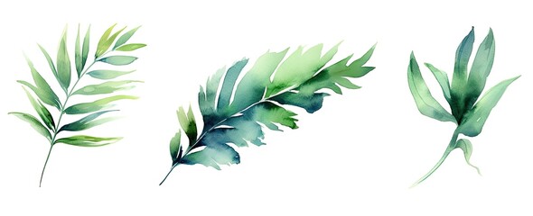 set of tropical leaves and flowers isolated on white background. highly detailed plant collection. g