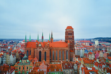 Wall Mural - Aerial view of Gdansk city in Poland. Historical center in old town in european city. Panoramic view of modern european city