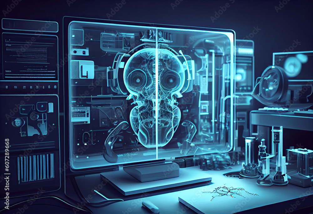 Modern and functioning medical technology in laboratory research. Generate Ai.