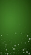 Magic falling snow christmas background. Subtle flying snow flakes and stars on christmas green background. Magic falling snow holiday scenery.   Vertical vector illustration.